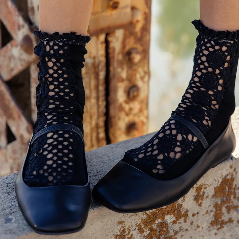 Free People Rubies Crochet Socks in black